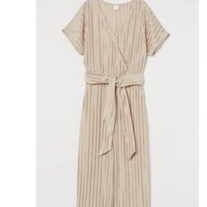 H&M Gold & Taupe Metallic Striped Wrap Jumpsuit, Wide Leg, Small